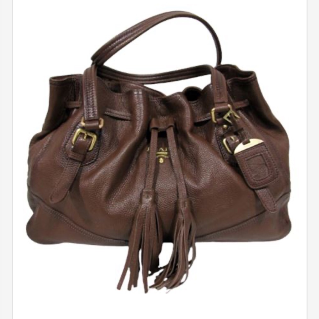 Prada Brown Leather Tassel Drawstring Tote Bag